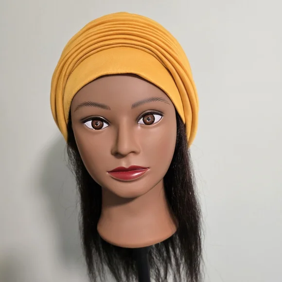 Handmade Pre-styled African Head Wrap, Yellow